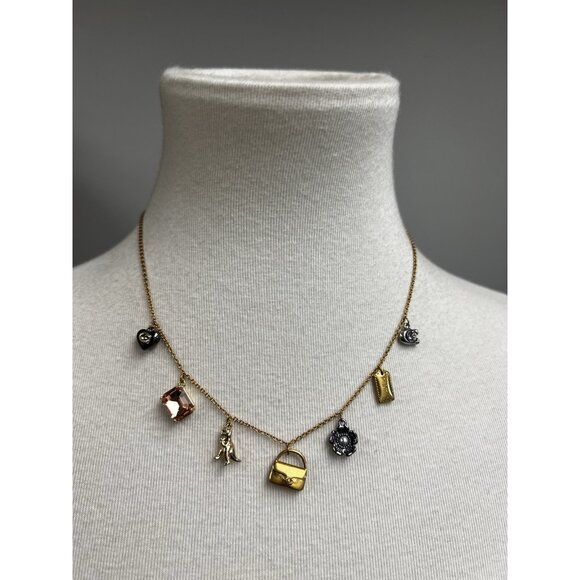 Coach Beautiful Gold Tone Signature Tabby Multi Charm Pendant Necklace NWT - Picture 9 of 9